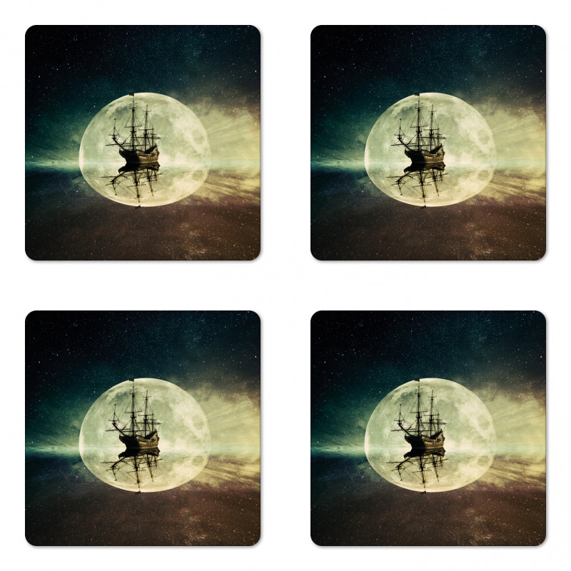 Old Ship Sea Moonlight Coaster Set Of Four