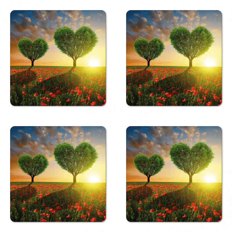 Poppies Heart Trees Coaster Set Of Four