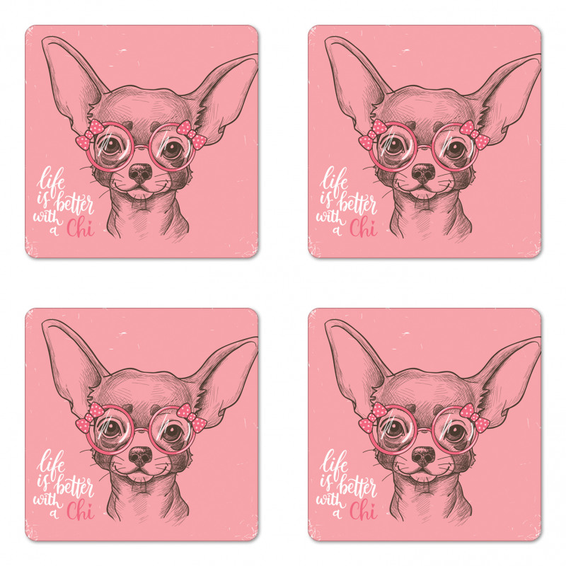 Girl Chihuahua Sketch Words Coaster Set Of Four