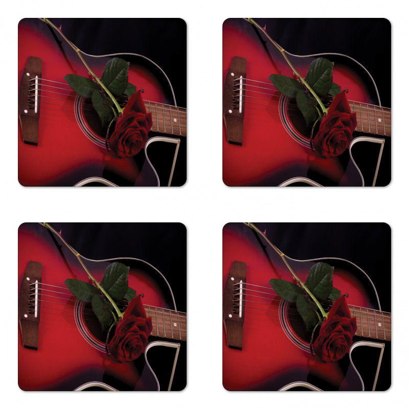 Guitar with Love Rose Coaster Set Of Four