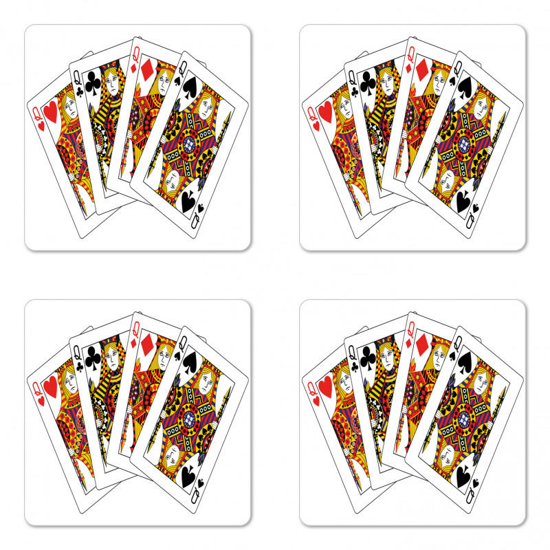 Queens Poker Play Cards Coaster Set Of Four