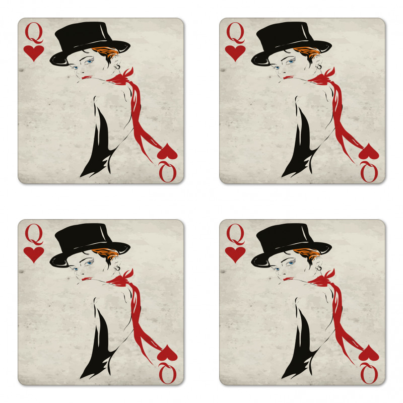 Retro Woman Card Ace Coaster Set Of Four