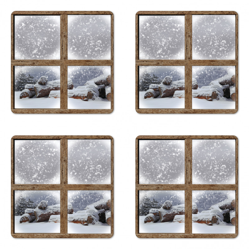 Rustic Snowy Woodsy Frame Coaster Set Of Four