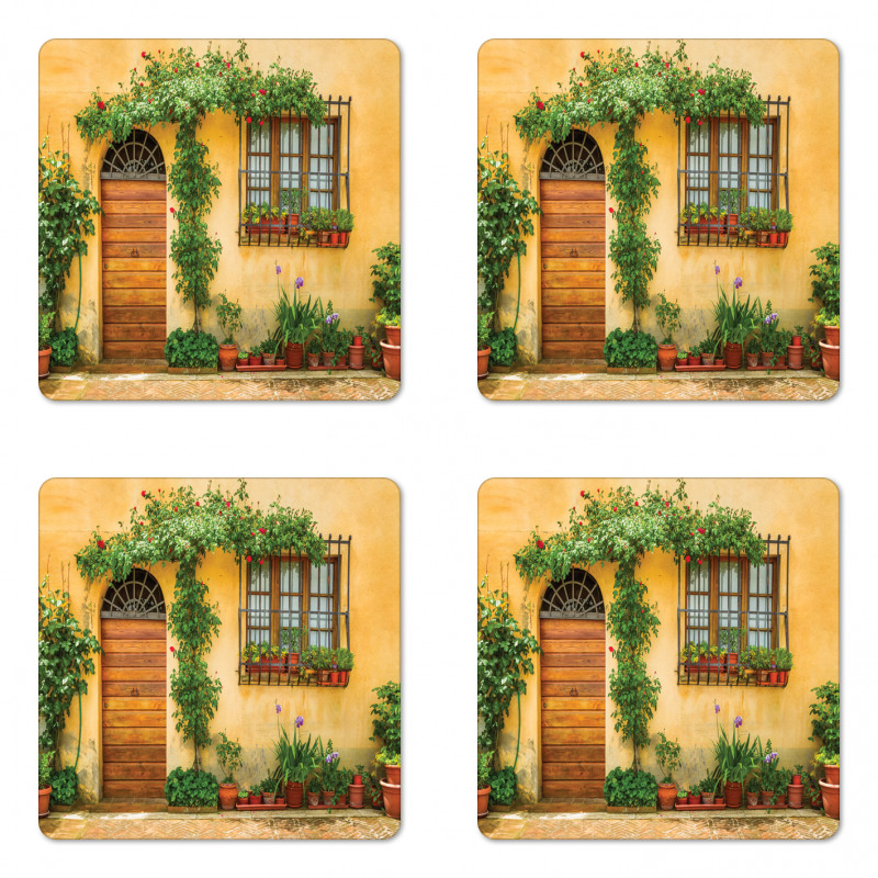 Plants and House Door Coaster Set Of Four