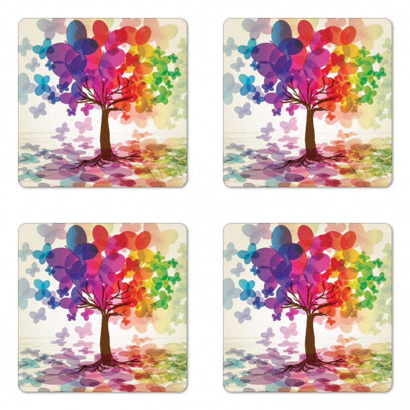 Colorful Spring Tree Coaster Set Of Four
