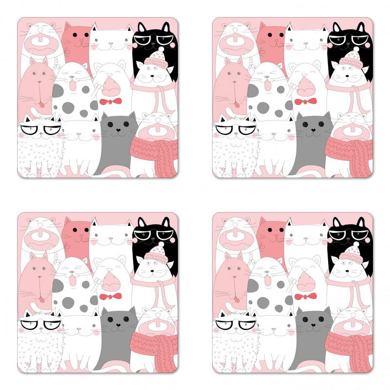 Funny Kittens Humor Doodle Coaster Set Of Four