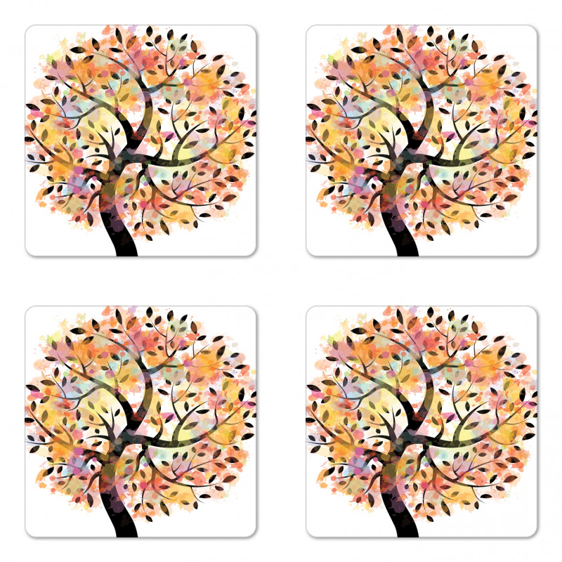 Spring Season Tree Leaves Coaster Set Of Four