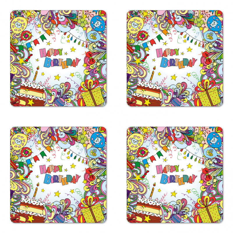 Colorful Cartoon Party Coaster Set Of Four