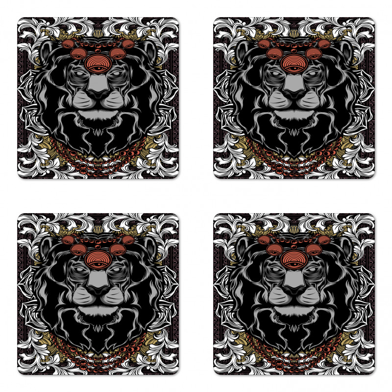 Jungle Emperor Lion Frame Coaster Set Of Four