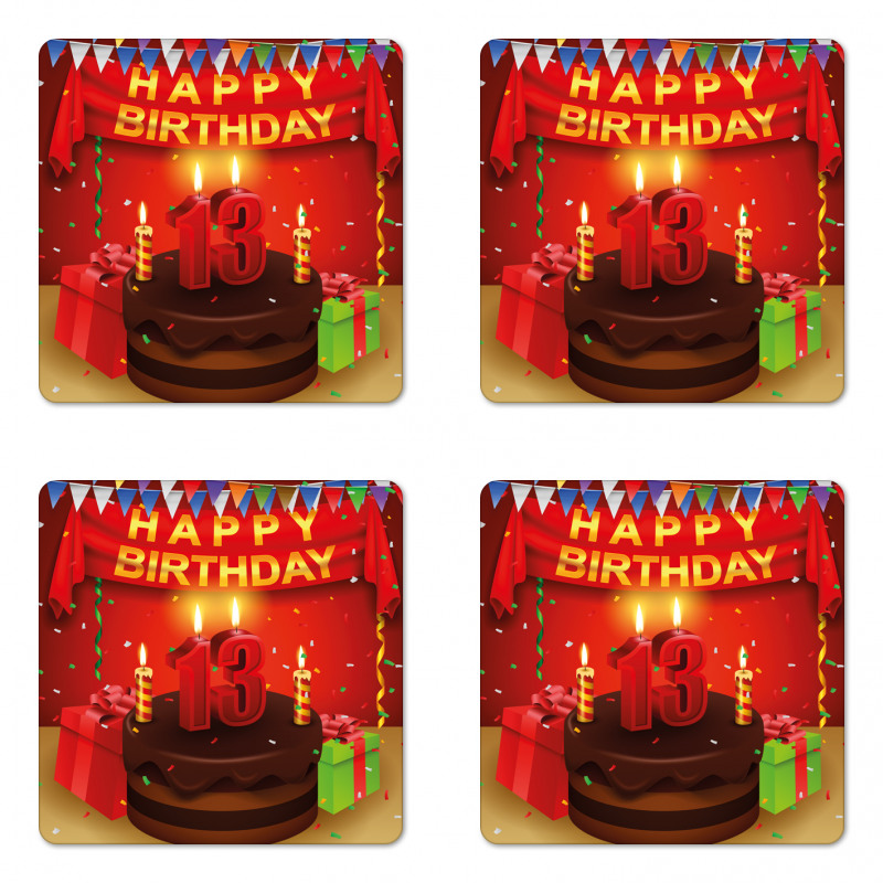 Birthday Party Cake Coaster Set Of Four