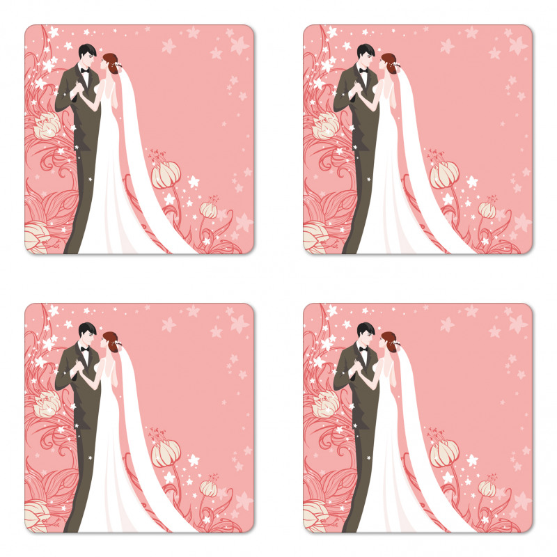 Bride Groom Dancing Floral Coaster Set Of Four