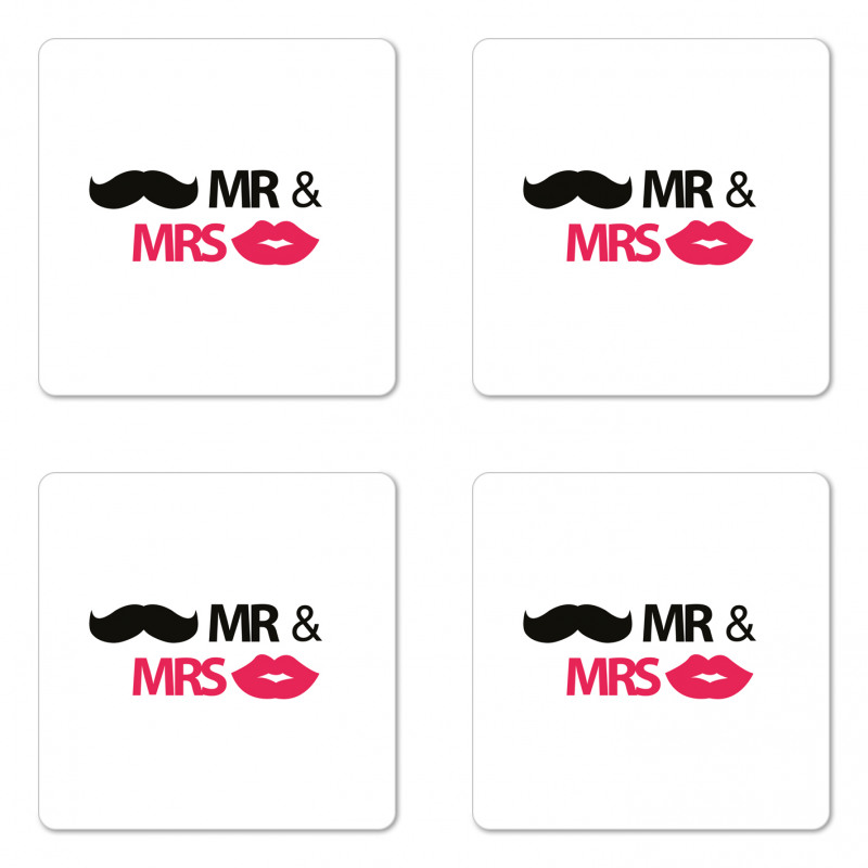 Lips Moustache Mr Mrs Coaster Set Of Four
