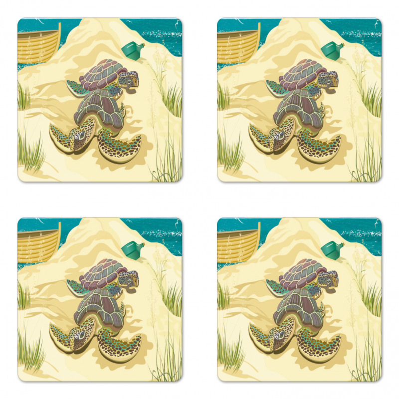 Sea Turtles Sand Boat Coaster Set Of Four