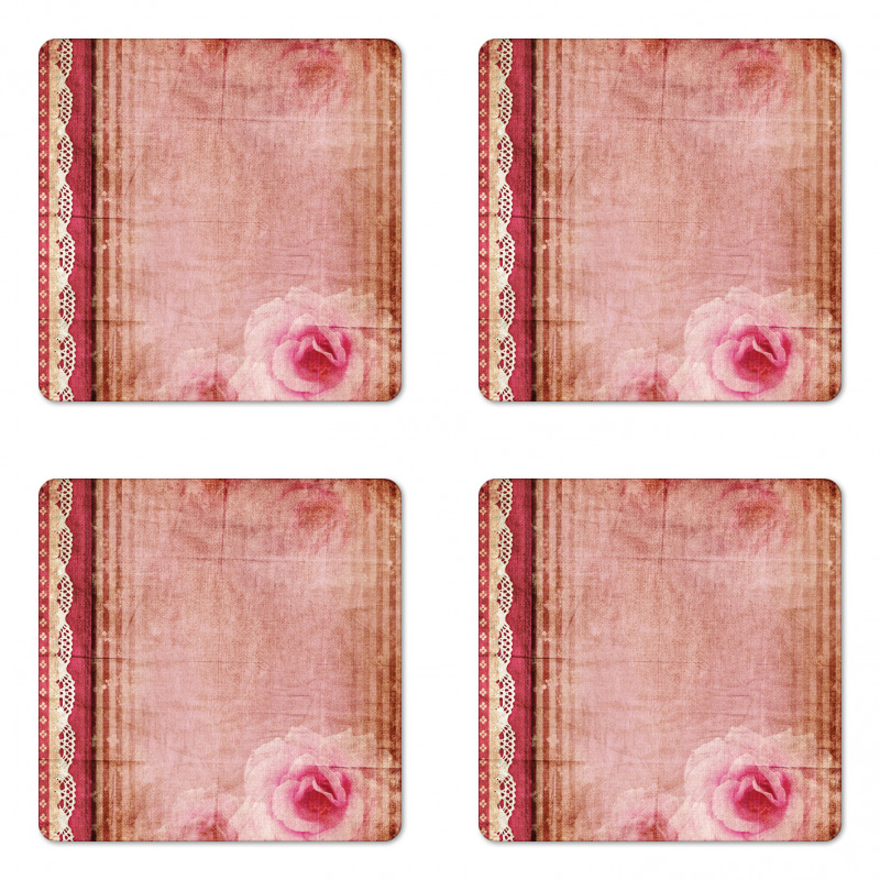 Vintage Frame Roses Coaster Set Of Four