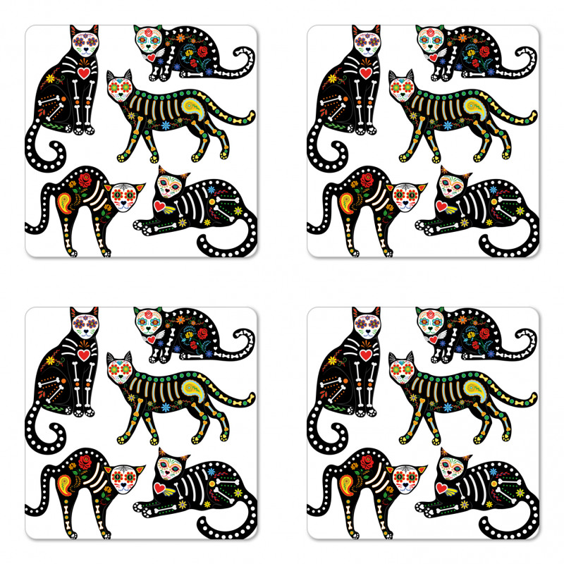 Ornate Black Cats Coaster Set Of Four