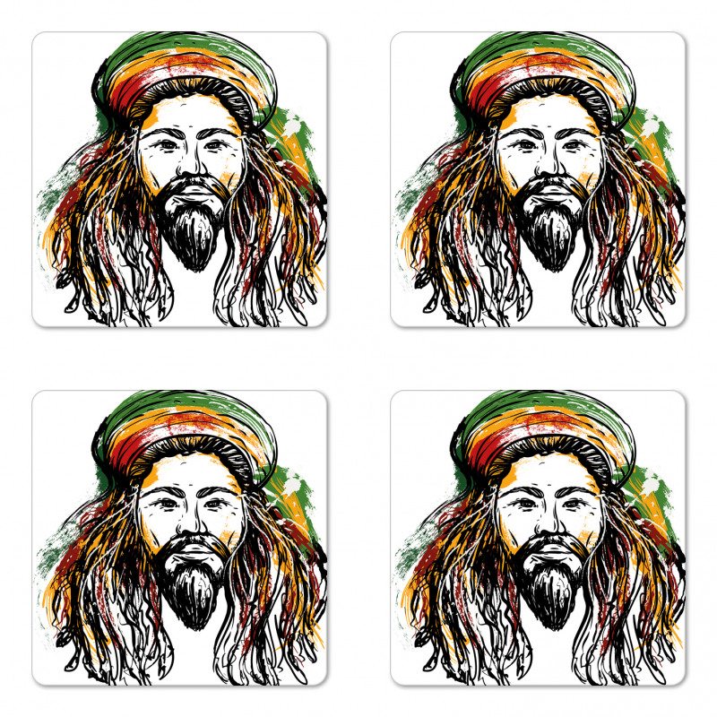 Rasta Man Sketch Portrait Coaster Set Of Four