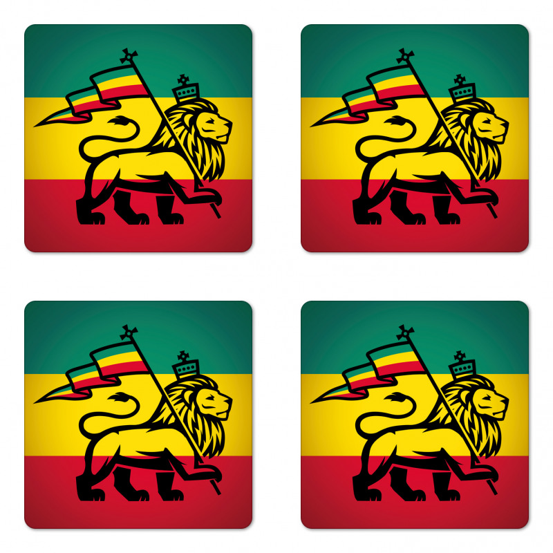 Judah Lion Rastafari Flag Coaster Set Of Four