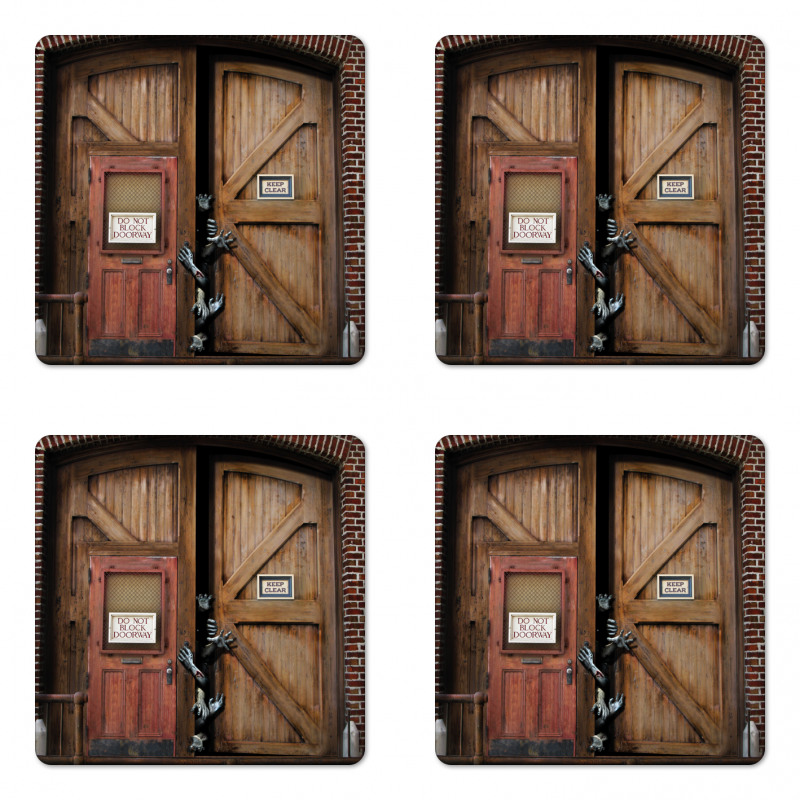 Monster Wood Door Coaster Set Of Four