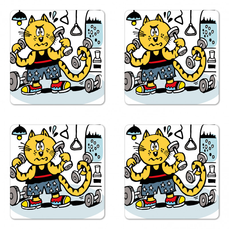 Cartoon Cat Lifting Coaster Set Of Four