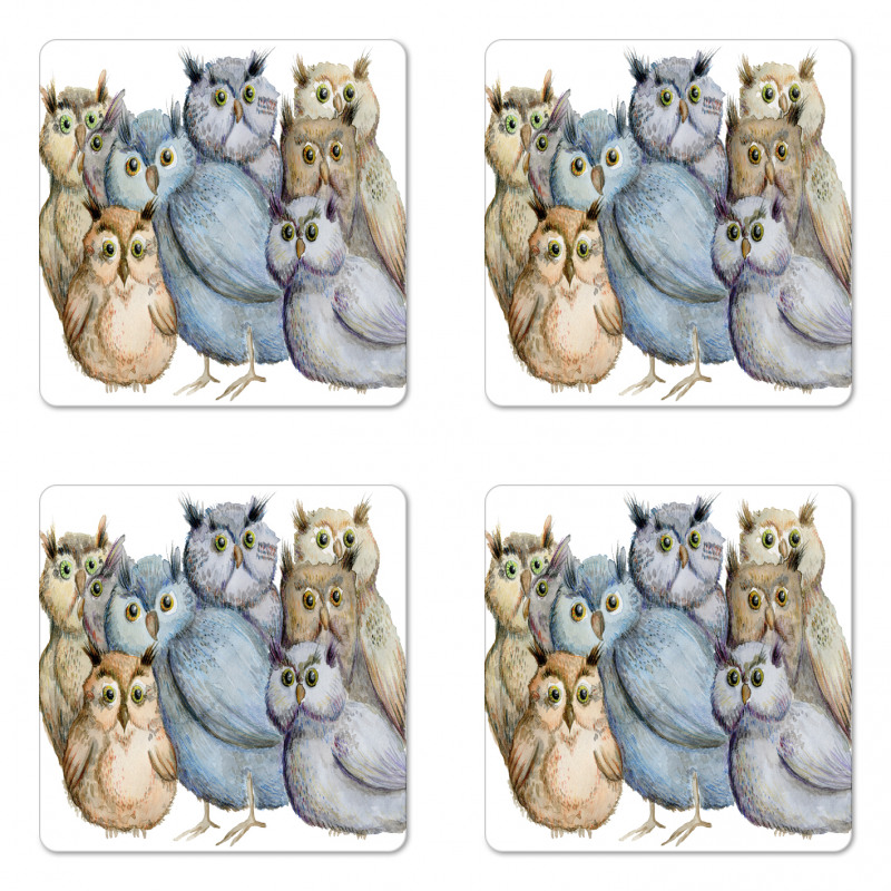 Owl Family Portrait Art Coaster Set Of Four