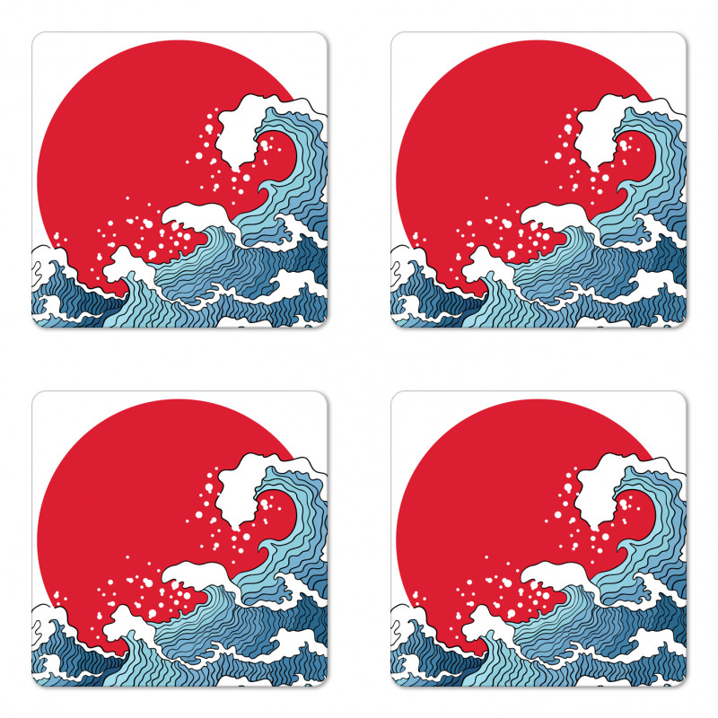 Red Sun Tsunami Coaster Set Of Four