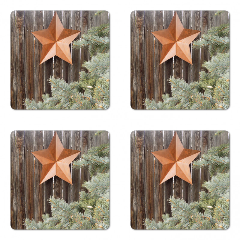 Star on Wood Coaster Set Of Four