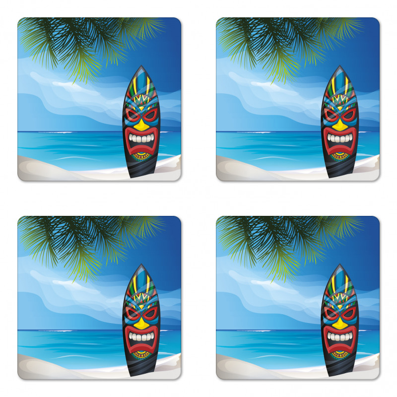 Tiki Surfboard Coaster Set Of Four