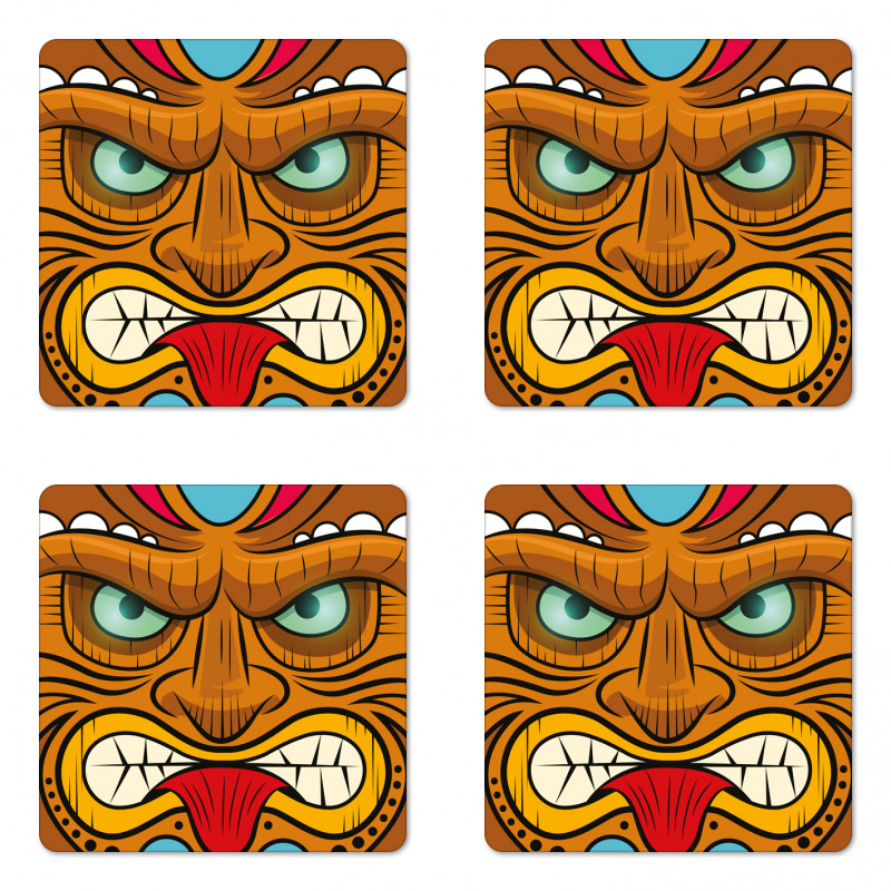 Angry Face Totem Coaster Set Of Four
