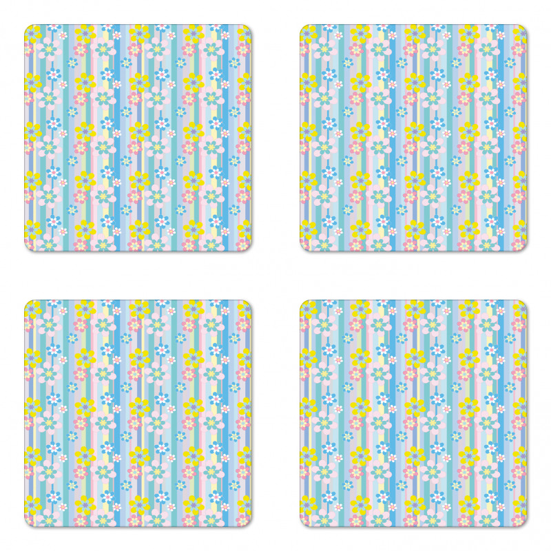 Abstract Spring Daisies Coaster Set Of Four