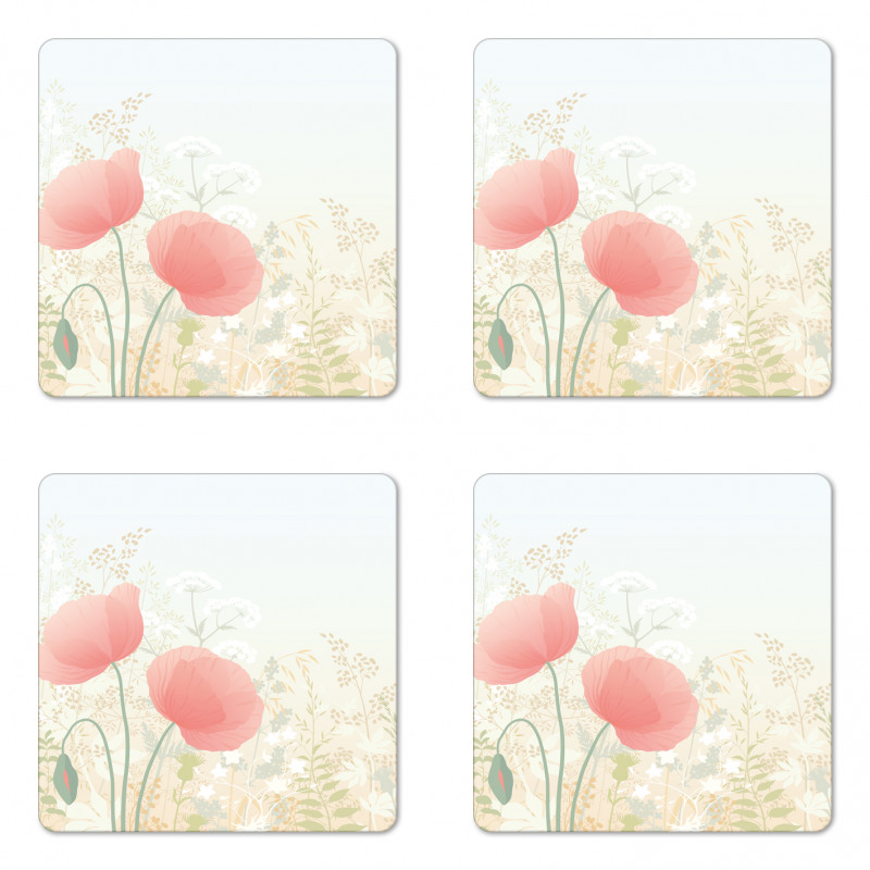 Wild Poppy Blooms Rural Coaster Set Of Four