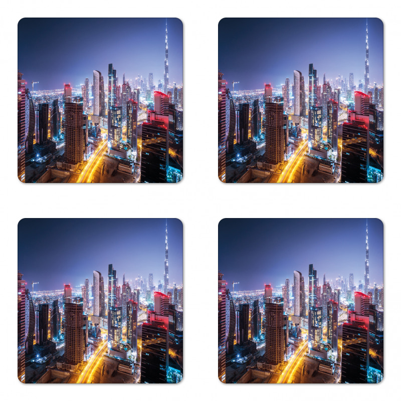 Night Dubai Tourist Travel Coaster Set Of Four