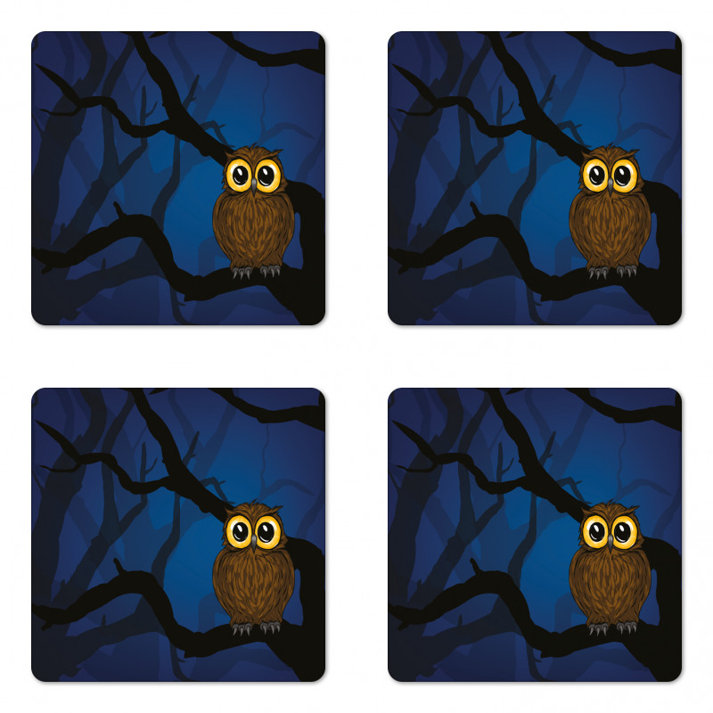 Owl on Tree Branch Coaster Set Of Four