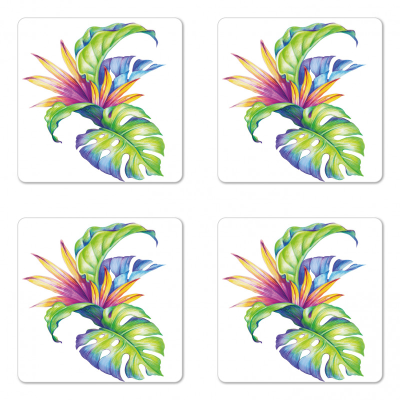 Abstract Colored Leaves Coaster Set Of Four