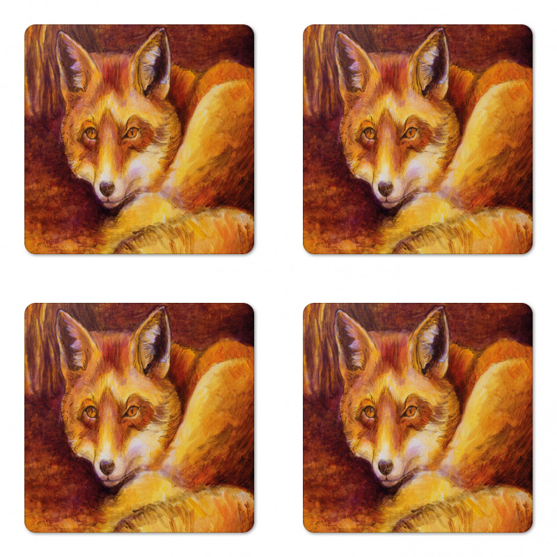 Vibrant Art Fox Resting Coaster Set Of Four