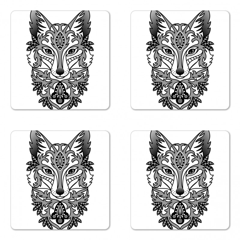 Ornamental Fox Face Curves Coaster Set Of Four