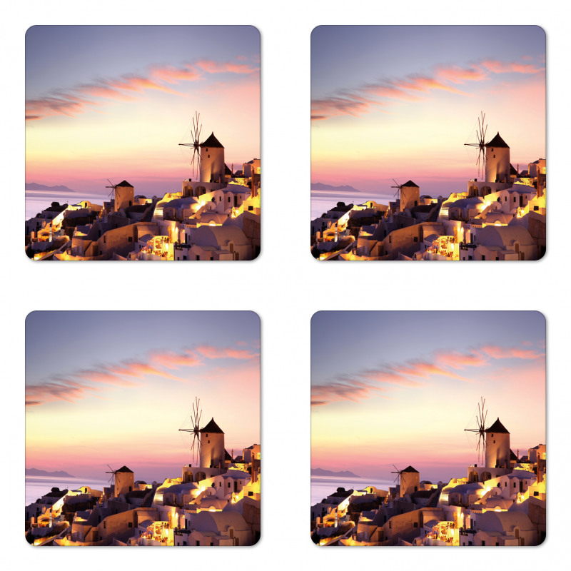 Santorini Greece View Coaster Set Of Four