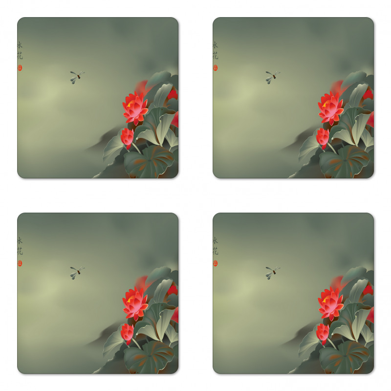 Lotus Blooms Hazy Tones Coaster Set Of Four