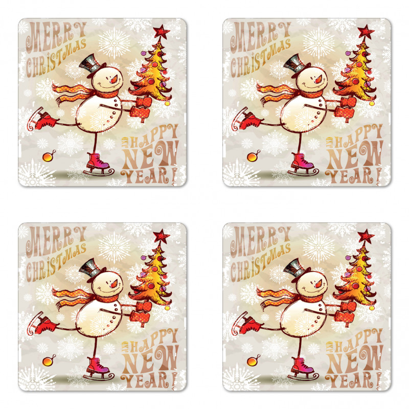 Skating Happy Snowman Coaster Set Of Four