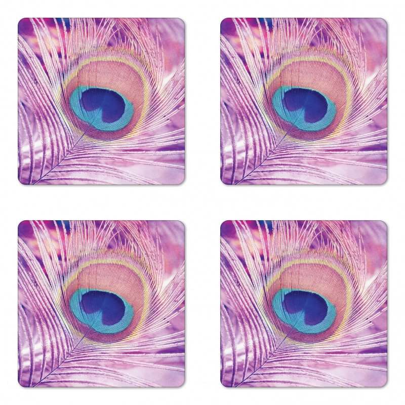 Close up Peacock Plume Coaster Set Of Four