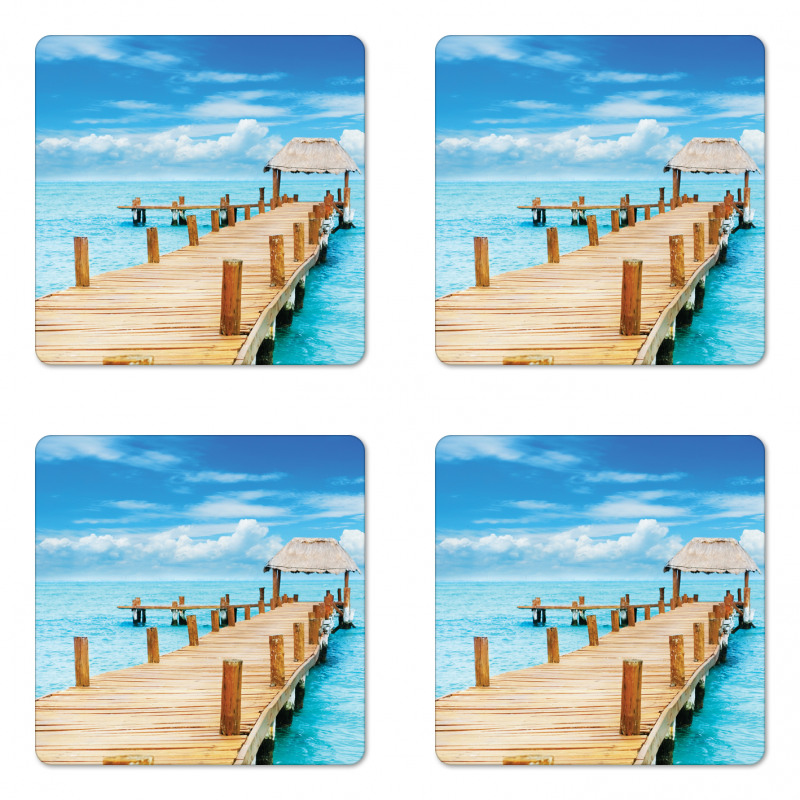 Tropic Seascape Wooden Jetty Coaster Set Of Four