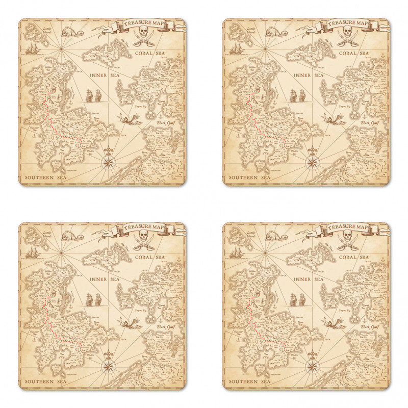 Grunge Treasure Map Coaster Set Of Four