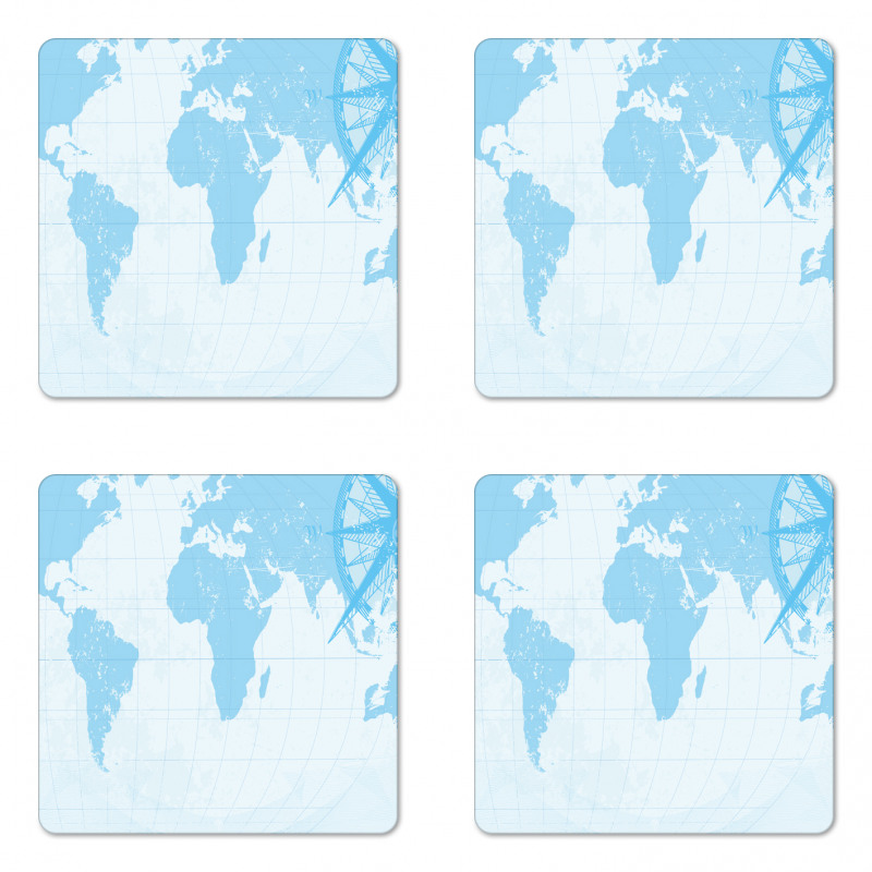 Old Compass Blue Grunge Coaster Set Of Four