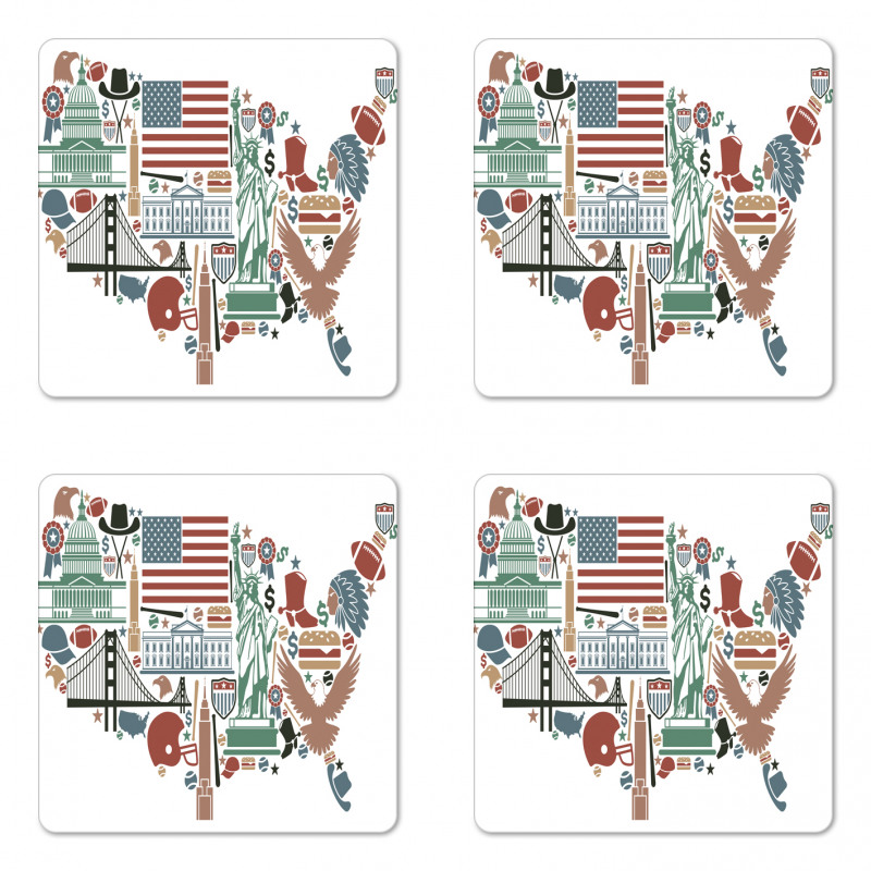 Travel Landmarks USA Flag Coaster Set Of Four