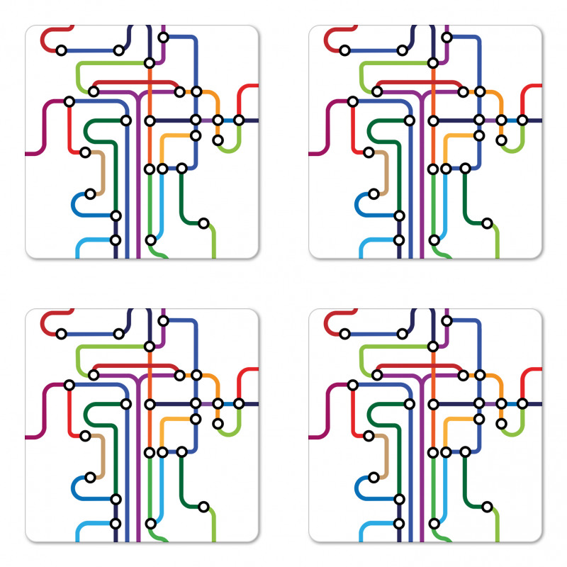 Abstract Colorful Subway Coaster Set Of Four