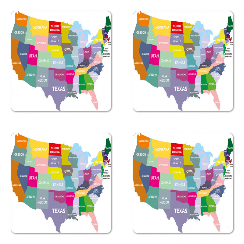 USA Map Colorful States Coaster Set Of Four