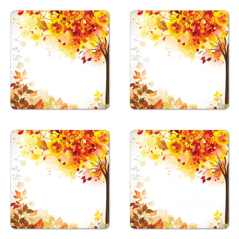 Abstract Fall Season Tree Coaster Set Of Four