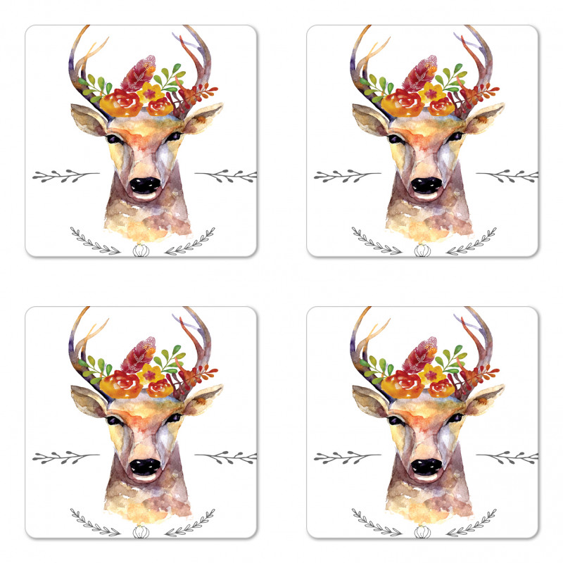 Watercolor Deer Rustic Coaster Set Of Four