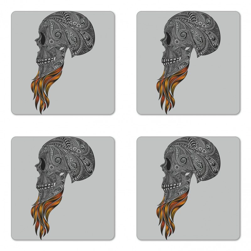 Abstract Art Skull Beard Coaster Set Of Four