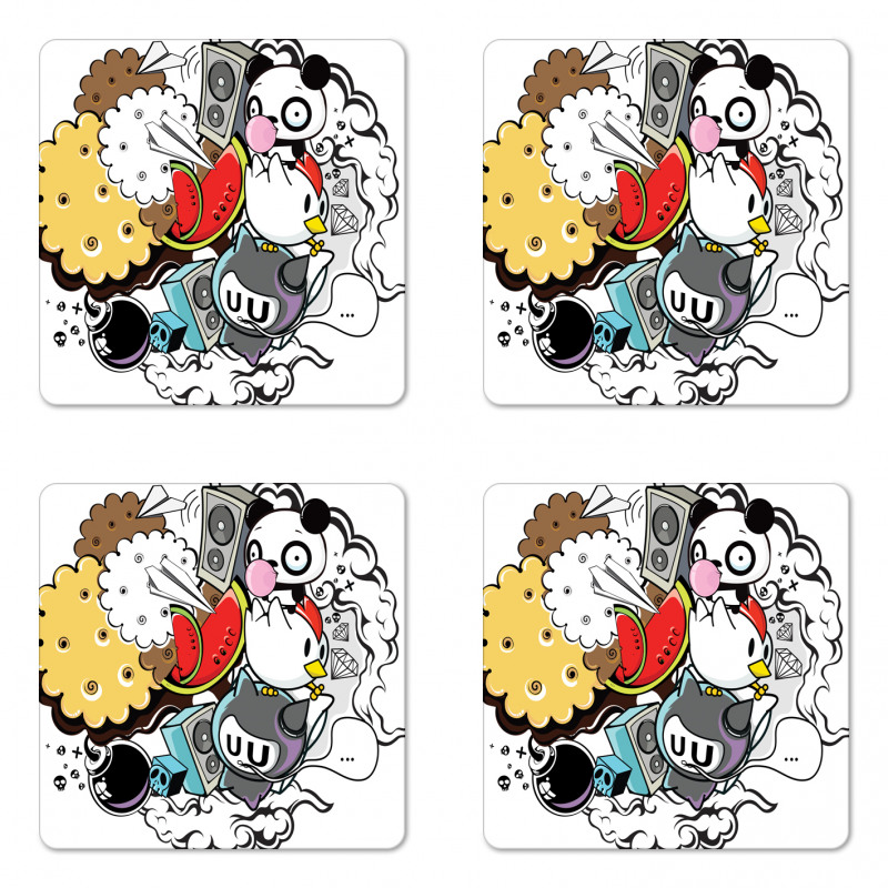Animal Food Crazy Doodle Coaster Set Of Four