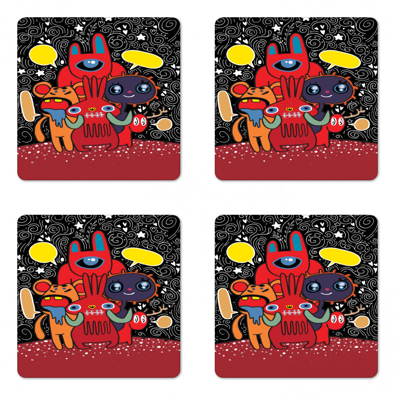 Monster Funny Characters Coaster Set Of Four